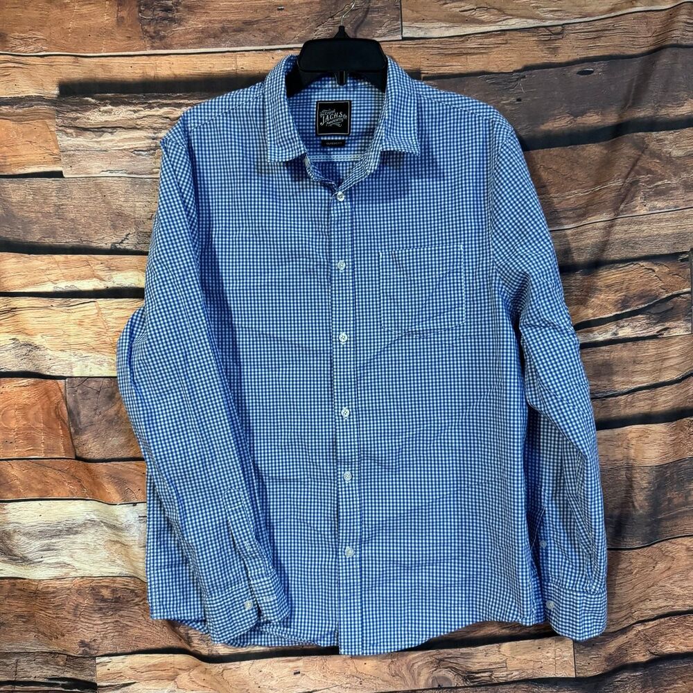 J.A.C.H.S. Co Men's L Casual Button-Up Shirt Blue Gingham 100% Cotton